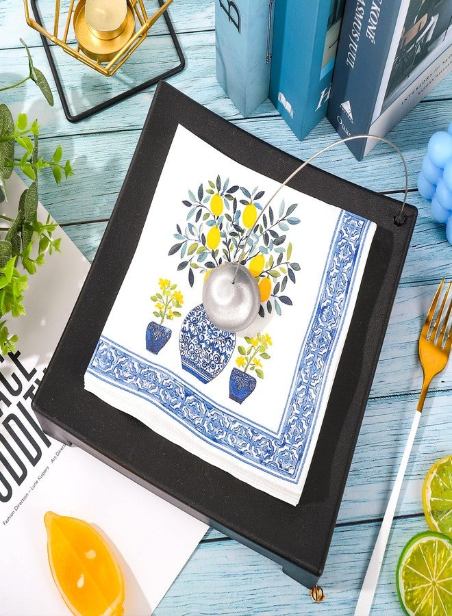 JarThenaAMCS مناديل ورقية من JarThenaAMCS، 100 قطعة، بتصميم ليموني مزخرف، أصفر وأزرق، بنقوش صينية، للاستخدام مرة واحدة، مثالية للغداء والعشاء الصيفي، مناسبة للمنزل والمطبخ والحفلات. - Image 4